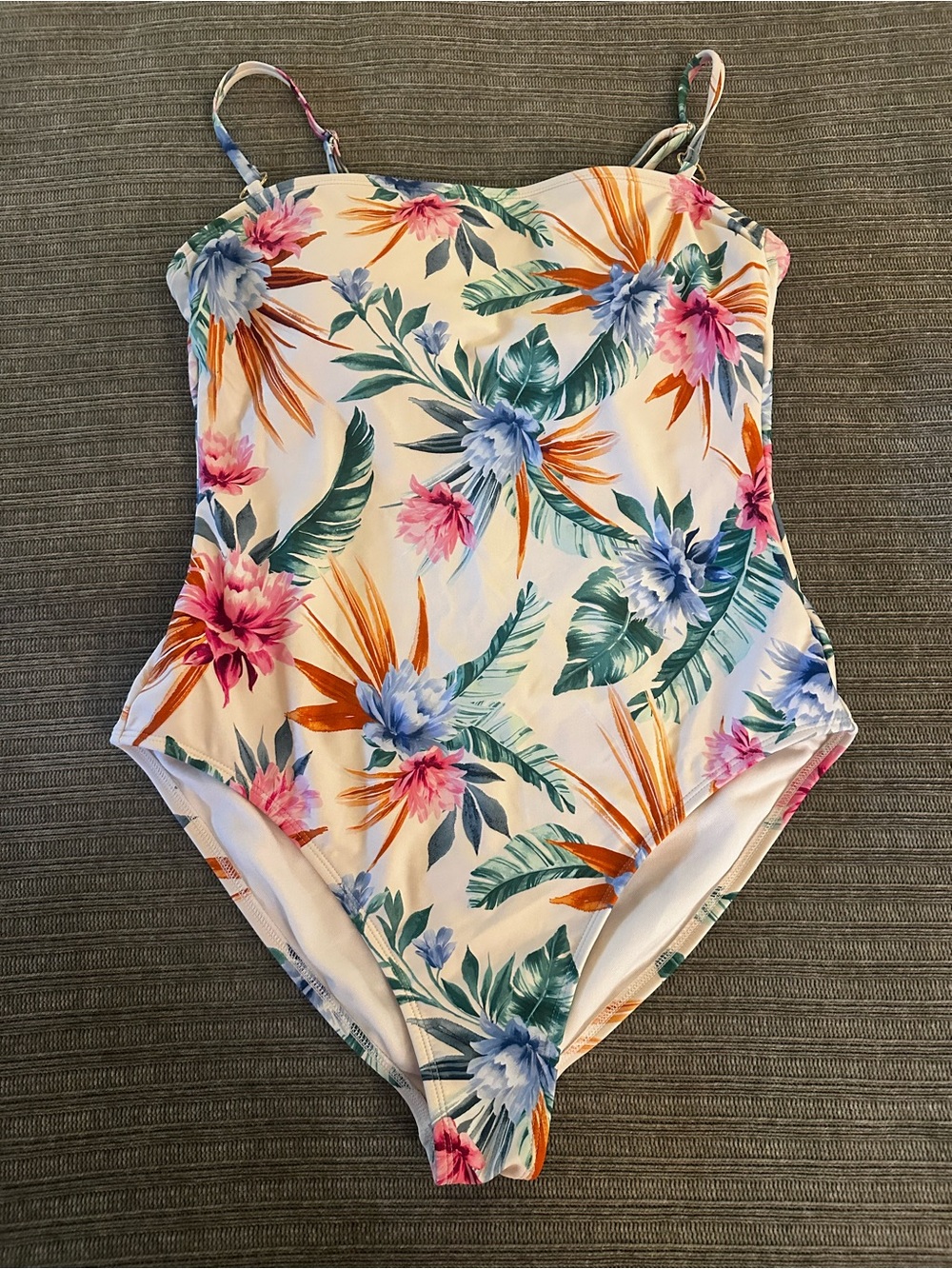 Women’s Floral One-Piece Swimsuit - White with Tropical Print